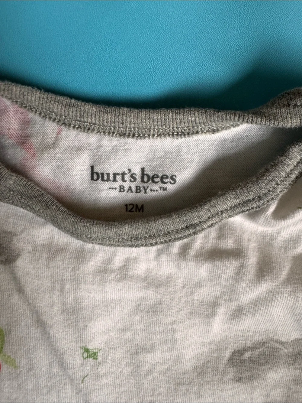 Burt's Bees Baby White Dragon Print Short Sleeve Bodysuit with Gray Trim